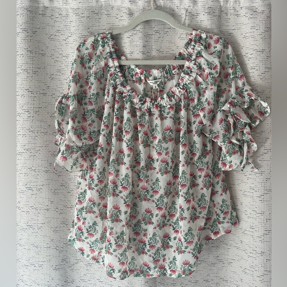 Max Studio Pink and Green Floral Blouse NWT